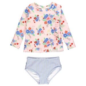 RuffleButts Long Sleeve Rashguard 2 Piece Swimsuit Coastal Breeze Floral Size 3T
